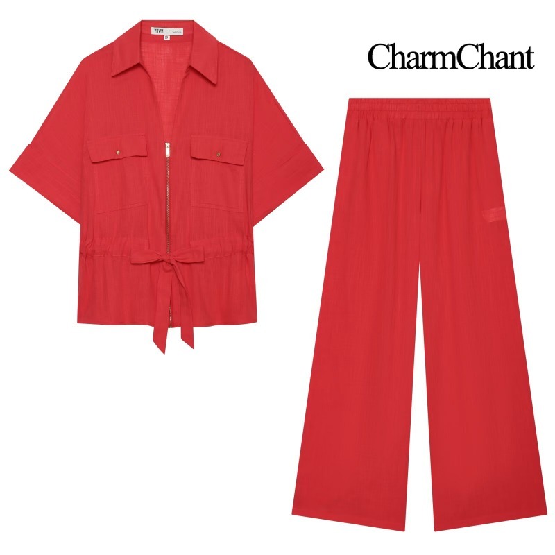 Short Linen Drawstring - CHARMCHANT Completo da Donna in Misto