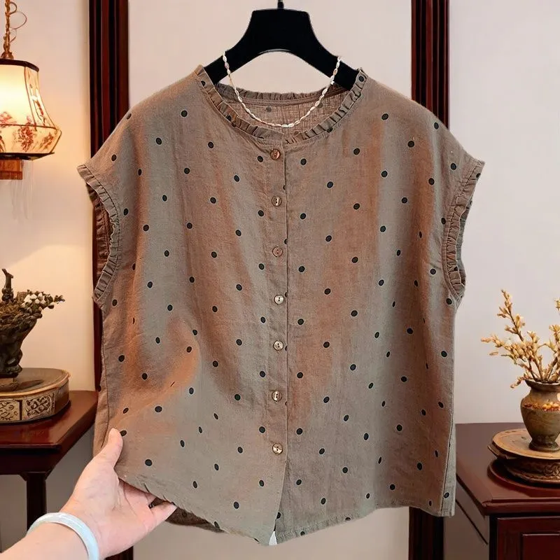 Shirt Camp Collar - Camicetta da donna retrò in lino
