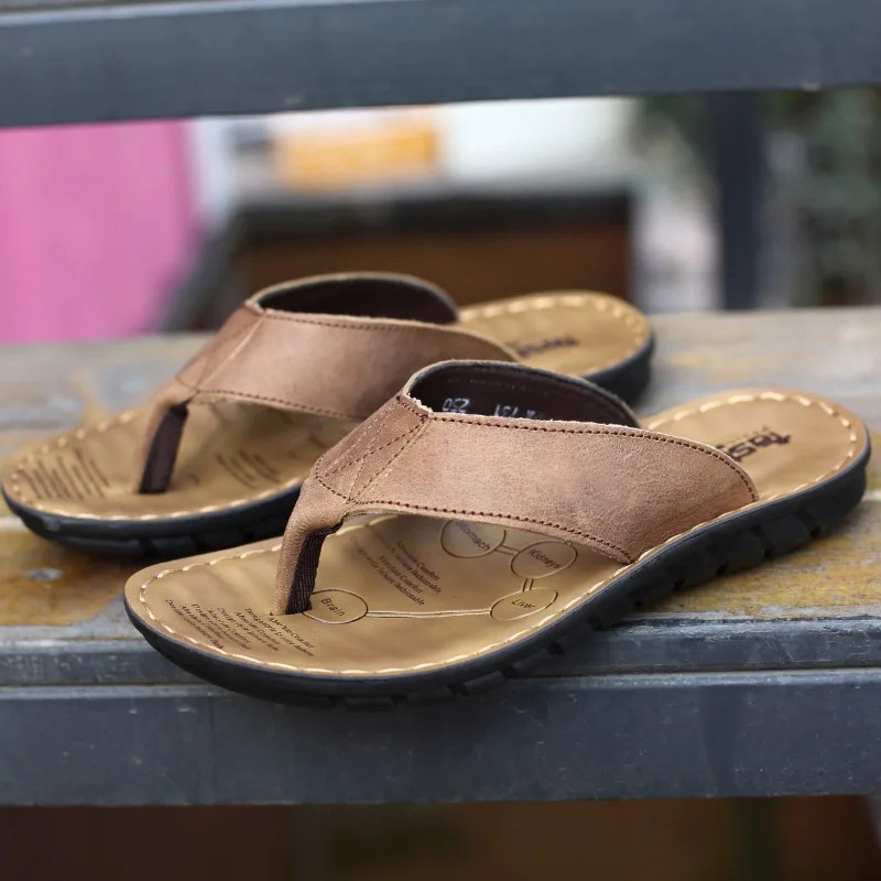 Flip Flop Leather Men - Roma Pantofola da uomo retrò tinta