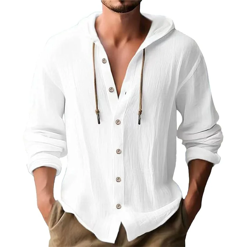 Short Linen Drawstring - Camicia casual a maniche lunghe tinta