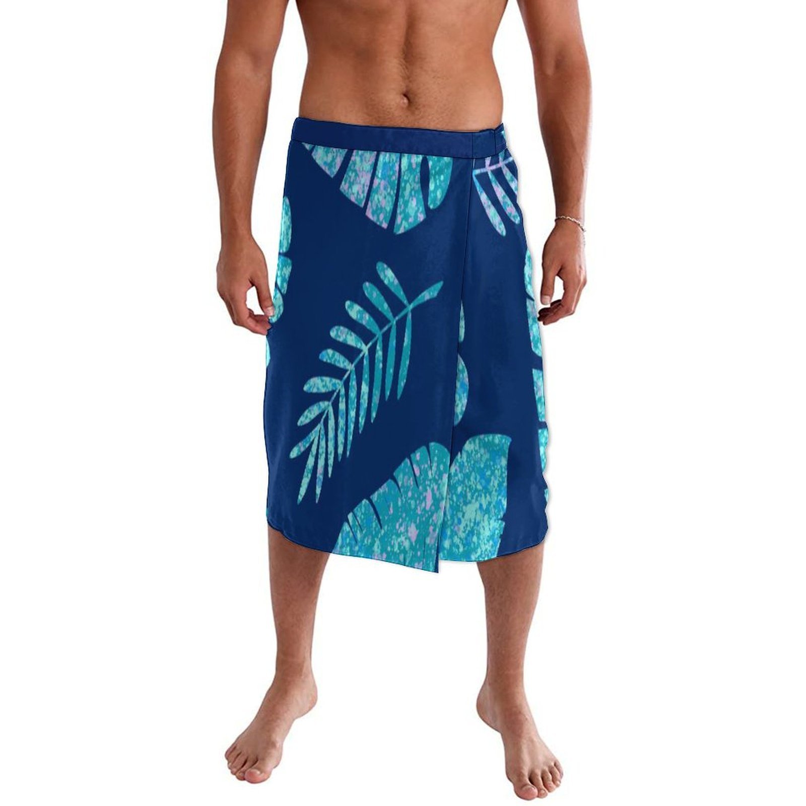 Sarong Men Wrap - Abito da spiaggia polinesiano floreale blu