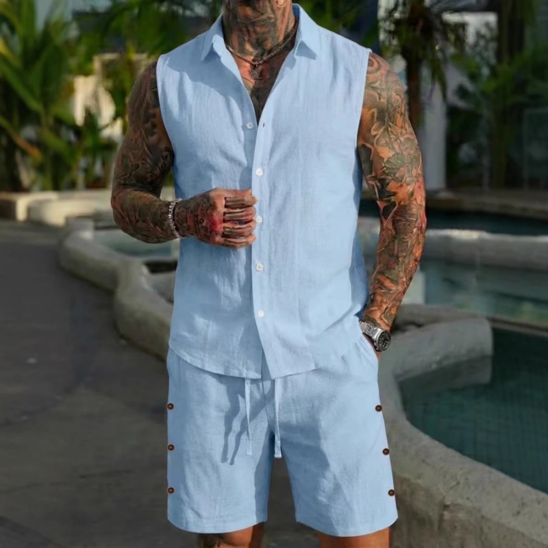 Completo da uomo 2 pezzi in li - Short Linen Drawstring recensione e prezzo
