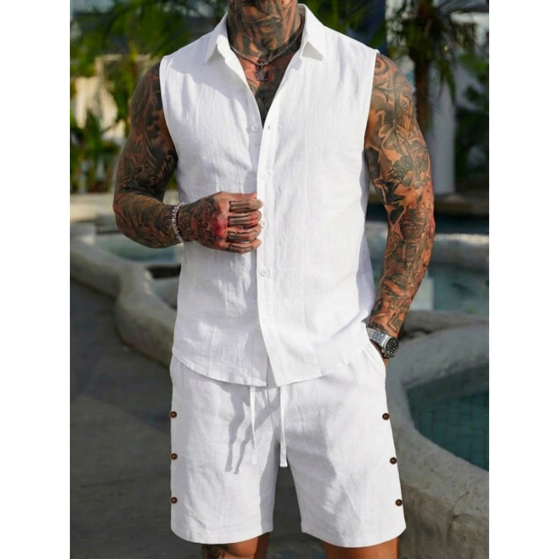 Completo da uomo 2 pezzi in li - Short Linen Drawstring recensione e prezzo
